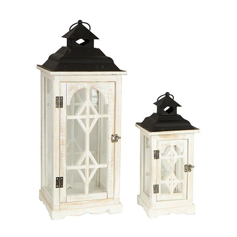 ESTHETI home Σετ των 2 Φανάρια Μεταλλικά/Ξύλινα Λευκά/Μ